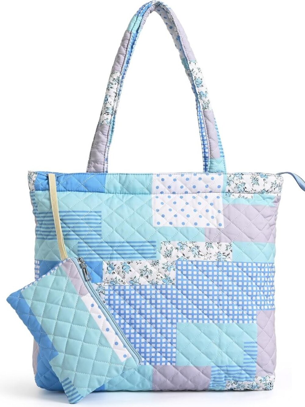 Floral Quilted Tote Bag with Zipper, Quilted Puffer Bag for Women, Designer Carr